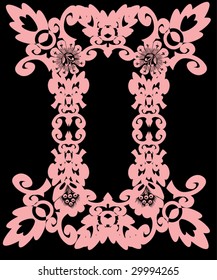 illustration with pink vertical floral pattern