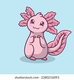 Illustration eines rosa und sehr süßen Axolotl im Cartoon-Stil 