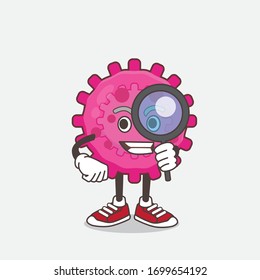An illustration of Pink Virus cartoon mascot character as Detective design