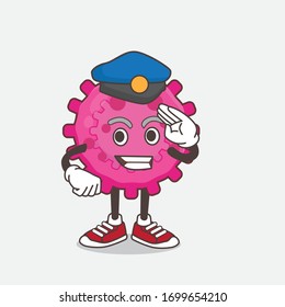 An illustration of Pink Virus cartoon mascot character working as a Police officer