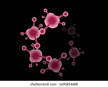 Illustration von rosafarbenem Virus wie Form auf schwarzem Hintergrund und Platz für Schreibformate