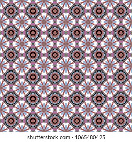 Illustration in pink, white and blue colors. Graphic modern seamless pattern for fabric, event, wallpaper etc. Vector seamless pattern, repeating abstract figures.