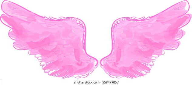 illustration with pink wings isolated on white background