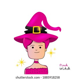 Illustration pink witch girl character design vector