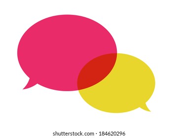 the illustration of pink and yellow overlapping speech bubbles / The pair of speech bubbles / Speech bubbles