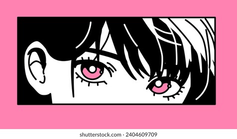 Illustration of pink-eyed anime girl. Vector graphic design for t-shirt, poster or cover.