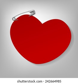 The illustration of a pinned red heart. Vector image.
