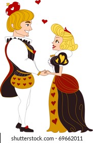 Illustration of a Pinup Couple Dressed as a King and Queen Holding Hands