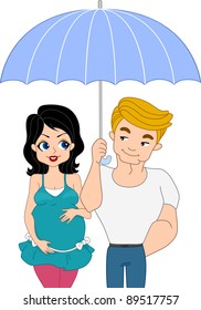 Illustration of a Pinup Couple Expecting a Baby