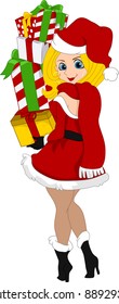 Illustration of a Pinup Girl Carrying a Stack of Gifts