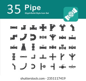 Illustration of Pipe Collection design Glyph Icon. Pipe Glyph Icon Pack. Set of Pipe Solid Icon