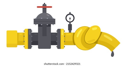 An illustration of a pipeline with a valve stops the supply of energy resources. The pipeline is tied in a knot. Isolated object on a white background.