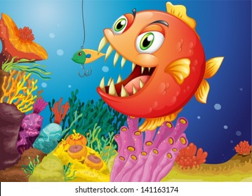 Illustration of a piranha under the sea