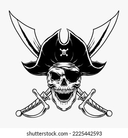 Illustration of pirante skull FOR tshirt design, logo, mascot logo
