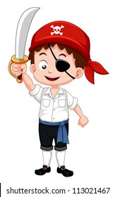 Illustration of pirate boy holding sword