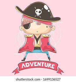 Ilustración de un niño pirata con un patrón