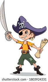 Illustration of pirate boy with sword