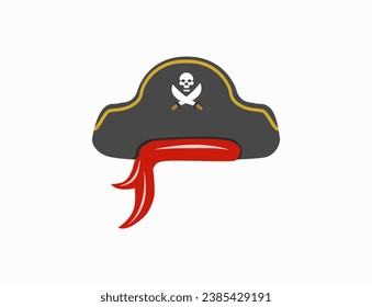 Illustration of pirate captain hat. Pirate flat vector collection isolated on white background. Pirate game icon. 