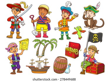 Illustration of pirate child cartoon.EPS10 File simple Gradients