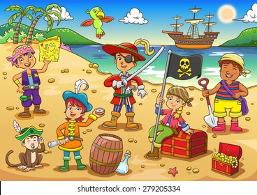 Illustration of pirate child cartoon.EPS10 File simple Gradients