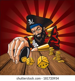 Illustration of pirate with dice
