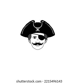 Illustration of pirate face with mustache and eye patch. great for pirate-themed product logos and supporting images on mobile apps.