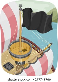Illustration of a Pirate Flag Hovering Over the Crow's Nest of the Ship