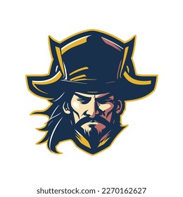 Illustration of a pirate head viewed from front set inside circle on isolated white background. flat color style
