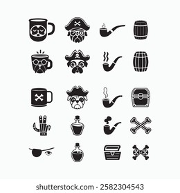 Illustration of pirate icon set vector design elements.