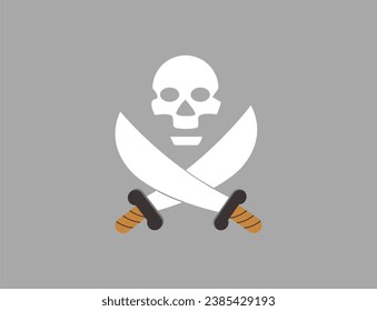 Illustration des Piratenlogos. Piratenebene Vektorgrafik einzeln auf grauem Hintergrund. Piratenspielsymbol. 