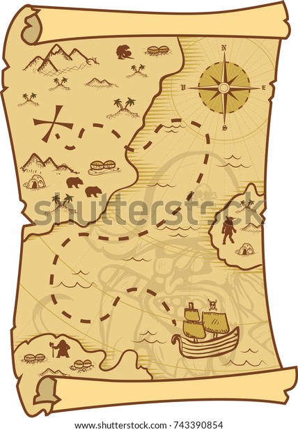 Illustration Pirate Map Concept 2 Editable Stock Vector (Royalty Free ...