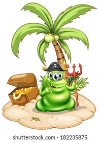 Illustration of a pirate monster in the island on a white background