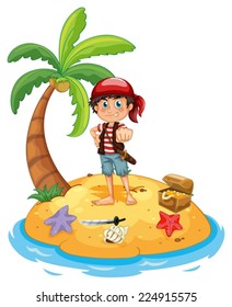 Illustration of a pirate on an island