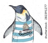 Illustration of pirate penguin on textured background in vector.