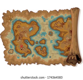 Illustration of pirate scroll map 