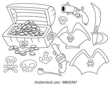 illustration of a pirate set white outlined