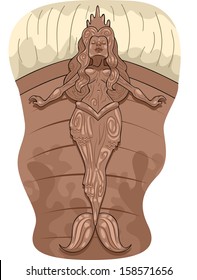 Ilustración de un buque pirata Figurehead con un diseño de sirena