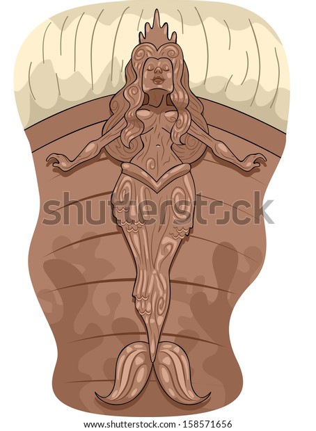 Illustration of a Pirate Ship Figurehead with a\
Mermaid Design