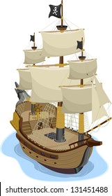 Illustration of Pirate Ship in two-point perspective