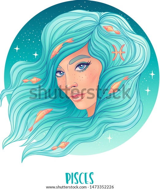 Illustration Pisces Astrological Sign Beautiful Girl Stock Vector Royalty Free