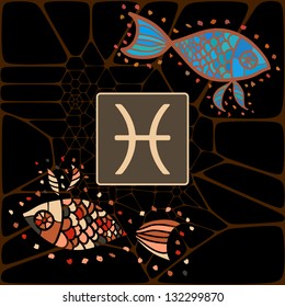 Illustration of Pisces (The Fishes) zodiac horoscope astrology sign illustration