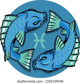 Illustration of Pisces zodiac sign. 