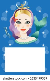 Illustration with pisces zodiac sign and white space to write a text