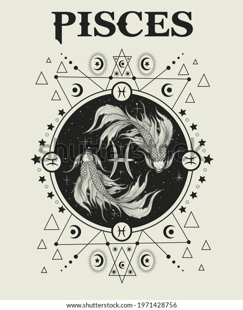 illustration Pisces\
zodiac symbol monochrome\
style