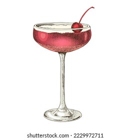 Illustration of a Pisco Punch cocktail with cherry