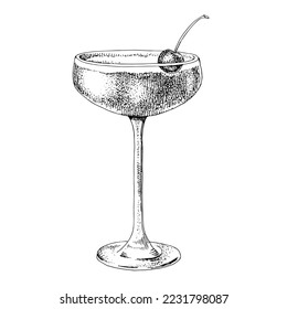Illustration of a Pisco Punch cocktail with cherry