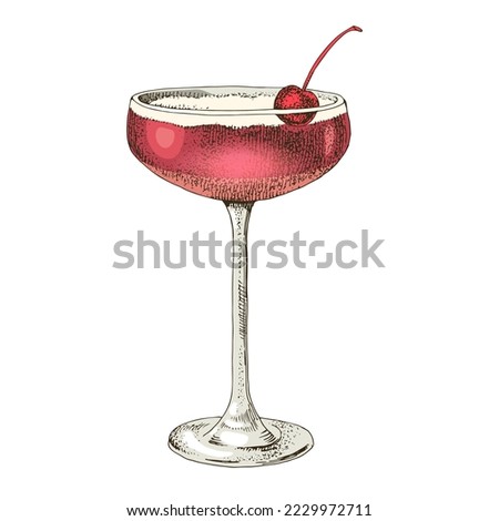 Illustration of a Pisco Punch cocktail with cherry