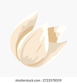 Ilustración de una nuez de pistacho con cáscara abierta. Diseño sencillo y minimalista con colores pistacho. Nuez de pistacho representada en una forma estilizada y artística. Vector del elemento de Naturaleza.