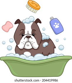 Ilustración de un pitbullón tomando un baño