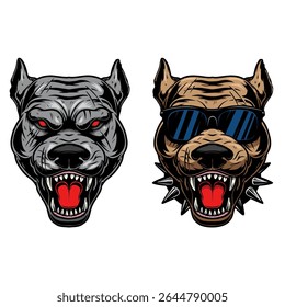 Ilustração de pitbull em estilos de gravação. Elemento de design para camiseta, emblema, distintivo. Ilustração vetorial